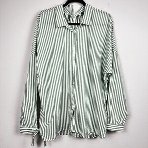 Primark Button Down Top Size 16 Green White Striped Tie Back
